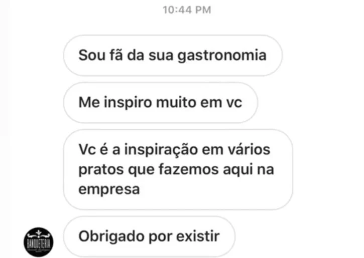 Print da mensagem de uma banqueteria em resposta aos stories da Fernanda